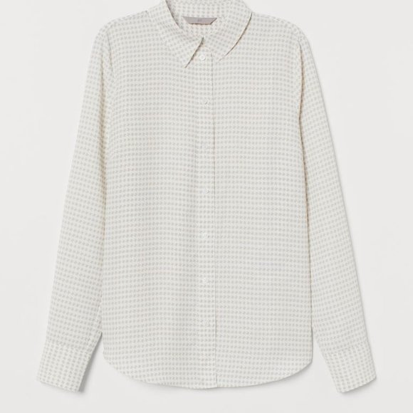 H&M Crepe Houndstooth Blouse Taupe Size 6 - Picture 1 of 8